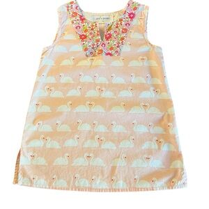 Petite Peony Girls Swan Print Sleeveless Dress - Pink and White Size 3Y